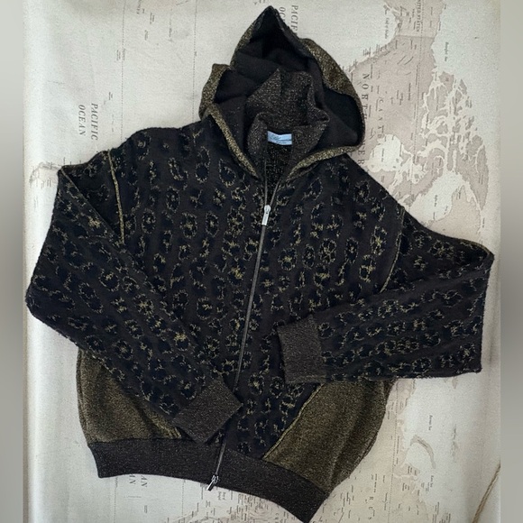Blumarine Cashmere & Wool Full Zip Hooded Cardigan Textured Leopard Print M - Picture 12 of 14